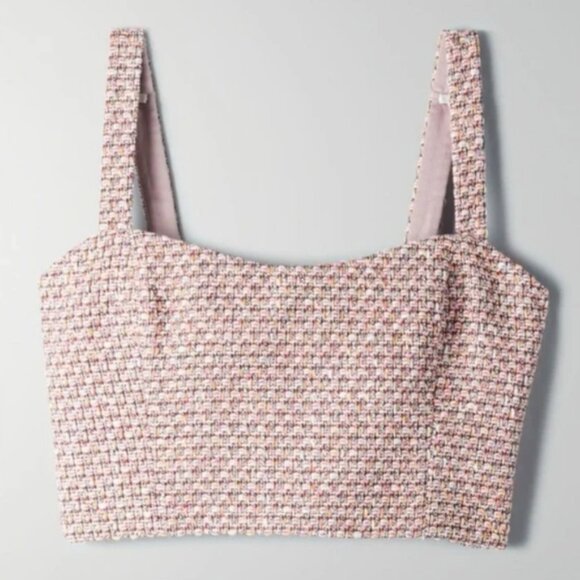 Aritzia Babaton times tweed top pink rainbow size 10 T13 - Picture 3 of 7